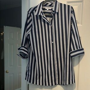 Chico's Navy and White Striped Blouse